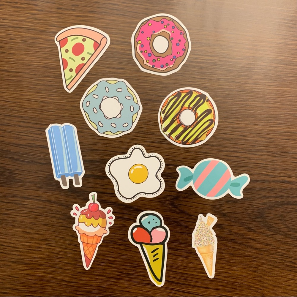 NWOT Assorted Food & Dessert Stickers // Pizza, Donut, Candy, Egg, Ice Cream